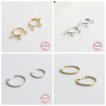 

925 sterling silver Simple Girl's pearl stud Earrings Rainbow Minimal Charming Ear Earrings Stud Thin Hoops Ear Piercing Cuff A3