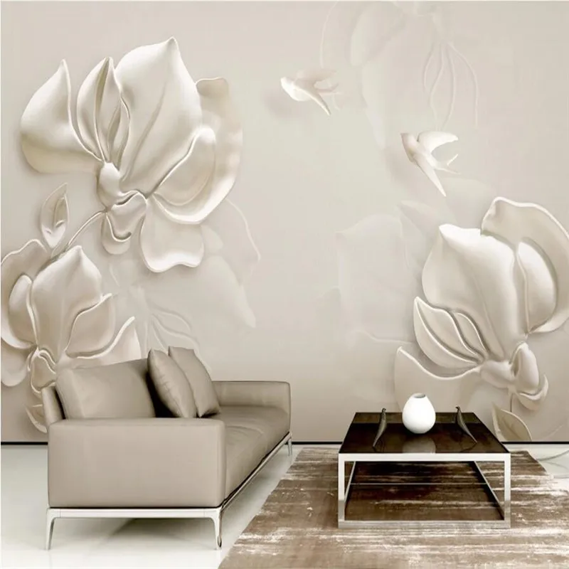 

Milofi custom 3D wallpaper mural plaster relief magnolia flower bird white 3d three-dimensional living room bedroom background w