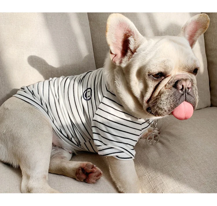 Embroidery Smile Summer Striped Dog Clothes for Small Dogs Vest Shirt Cat T-shirt Coat for French Bulldog Pug Pet Products XQ141