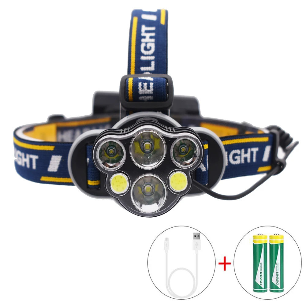 

LED Headlamp Rechargeable T6 COB 8 Modes Headlight Lamps 6000 Lumens Flashlight Zoomable Waterproof for Camping Fishing
