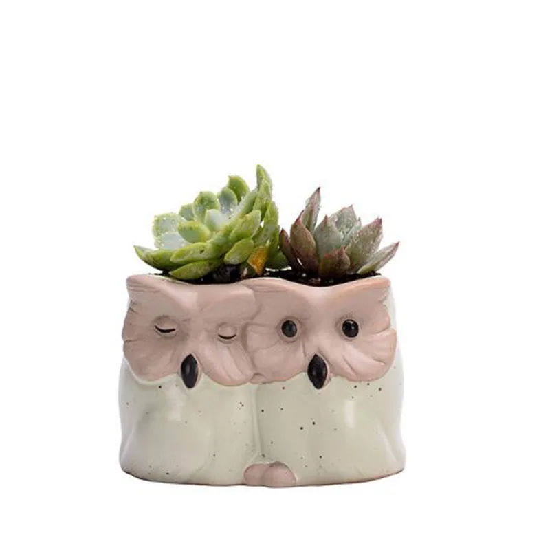 New Succulent Plants Flowerpot Couple Owl Flower Pot Green Planter Simple Style Ceramic Crafts Bonsai Planters Desktop Ornaments