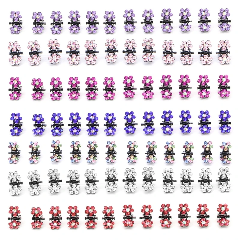 

12Pcs Girls Sweet Crystal Rhinestone Flower Mini Hair Claws Clips Pin Clamps