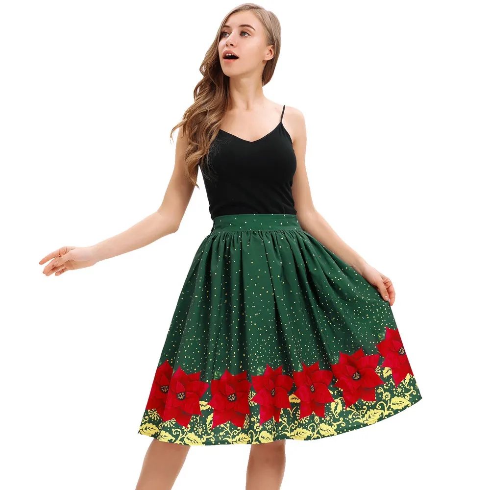 Женская юбка юбки faldas jupe femme shein saia Женская Повседневная Рождественская юбка-клеш с высокой талией, бальное платье для косплея