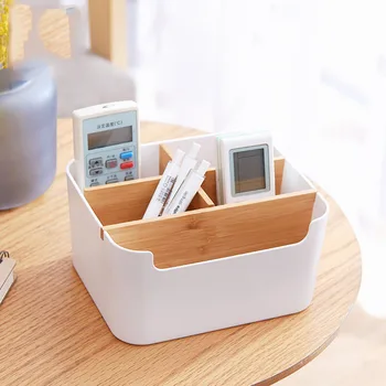 

Bamboo Desktop Organizer Small Item Pen Pencil Storage Box Office Home Remote Control Cosmetic Divider