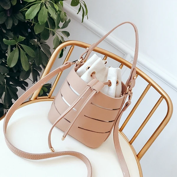 

Drawstring Bucket Bag For Women Mini Pu Leather Crossbody Bags Ladies Shoulder Bags Female Handbags Pure Color