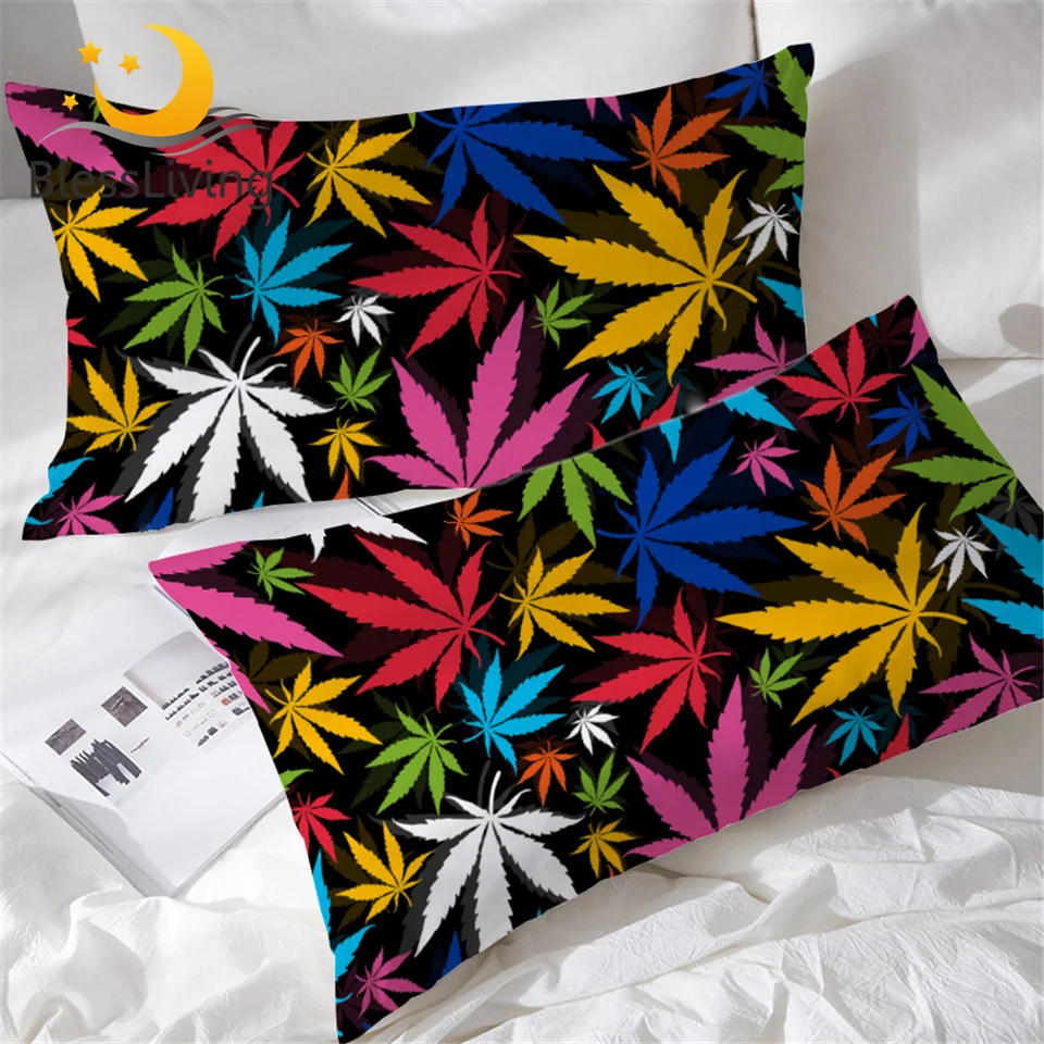 

BlessLiving Maple Leaf Pillow Case Colorful Pillowcase Fall Autumn Tree Leaves Pillow Cover Stunning Black Bedding 50cmx90cm