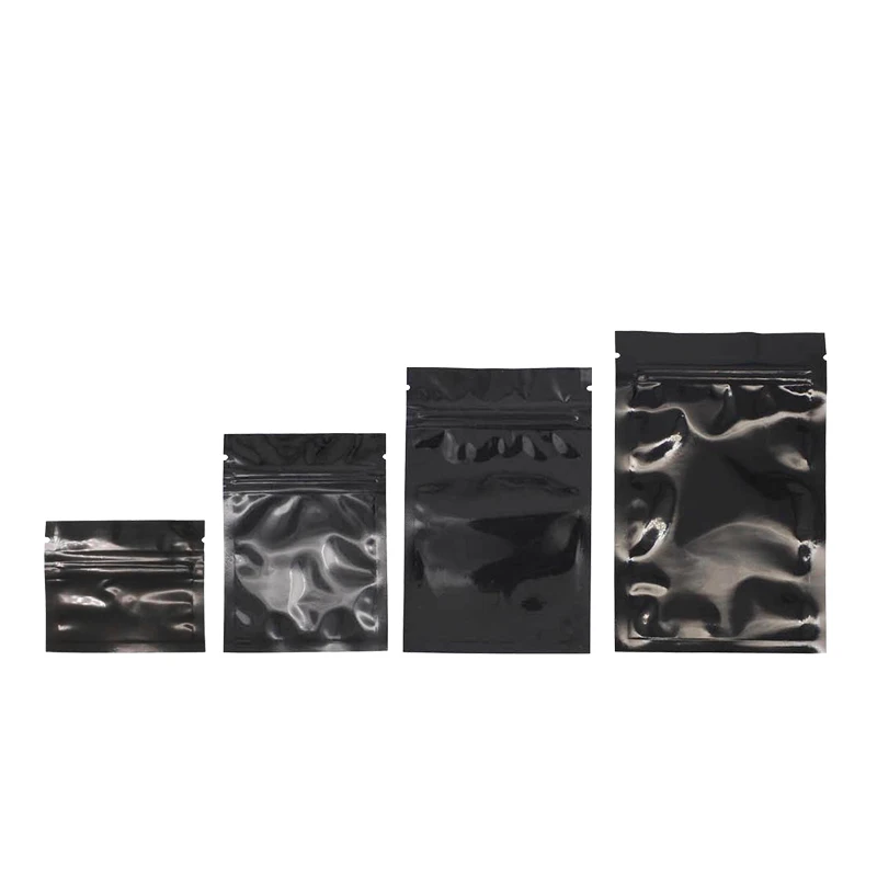 Black Color Zipper Bags Zip lock Pouch Glossy  Plastic Smell Proof Pouch 100 Pcs Small Gift Sample 1g-3.5g Powder Flower Bag 5