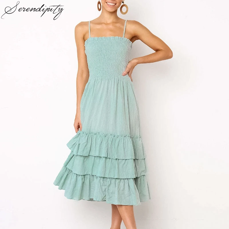 SRDP женское синее платье на тонких бретелях повседневное эластичное