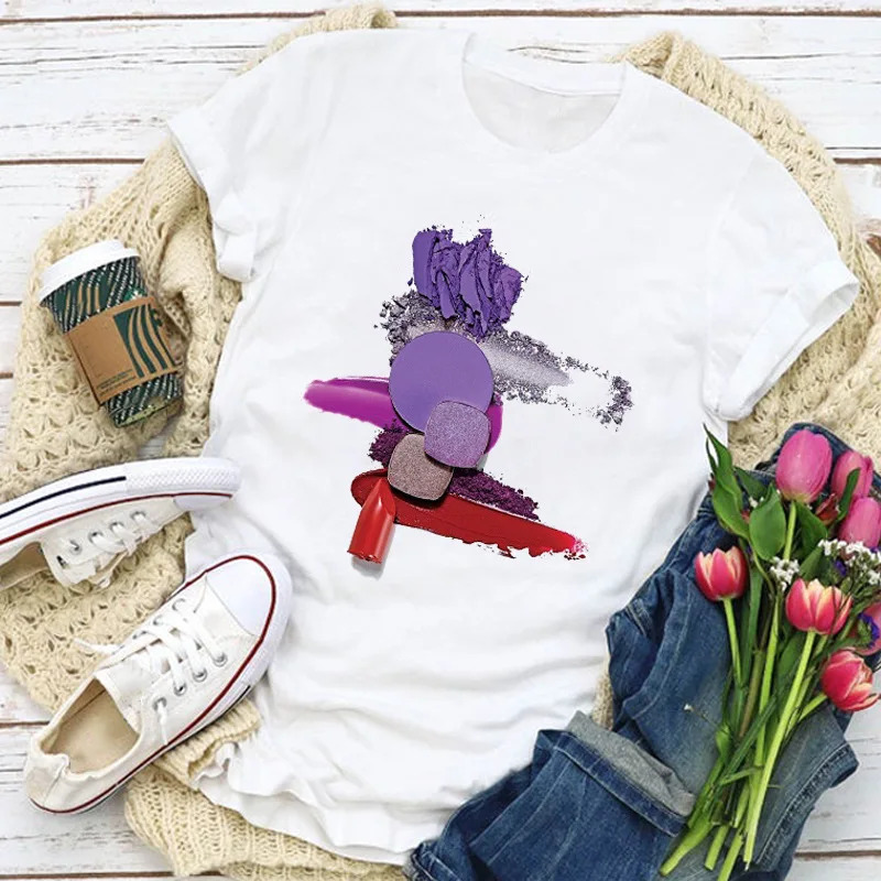 

Nail Polish Foundation Print T Shirt Women Short Sleeve O Neck Loose Tshirt Women Tee Shirt Tops Female Clothes Camisetas Mujer