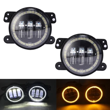 

30W 4 Inch Round Led Fog Light White Halo Ring Angel Eyes & White Lamp DRL Bulb Angle Eyes for Jeep Wrangler JK LJ TJ