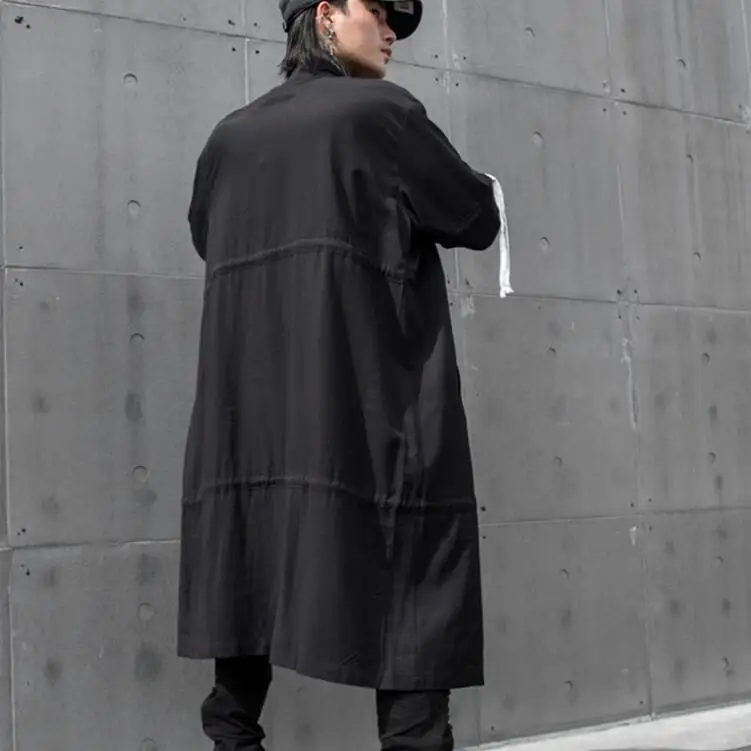 Autumn winter men vintage punk hip hop long trench coat drawstring cloak man gothic oversize retro zipper jacket drop shipping
