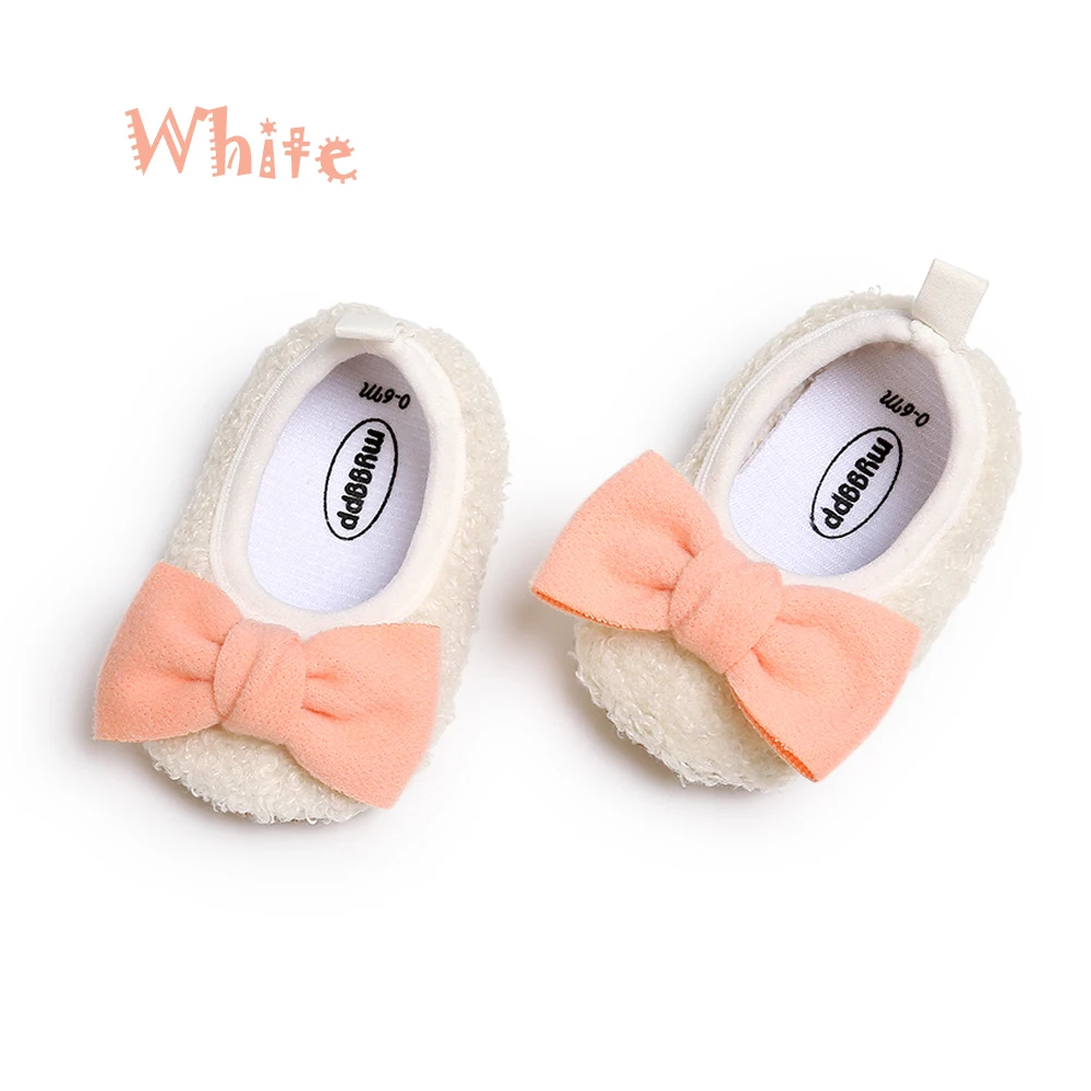 Тапочки принцессы с бантом для новорожденных девочек; обувь с круглым носком; детская флисовая обувь