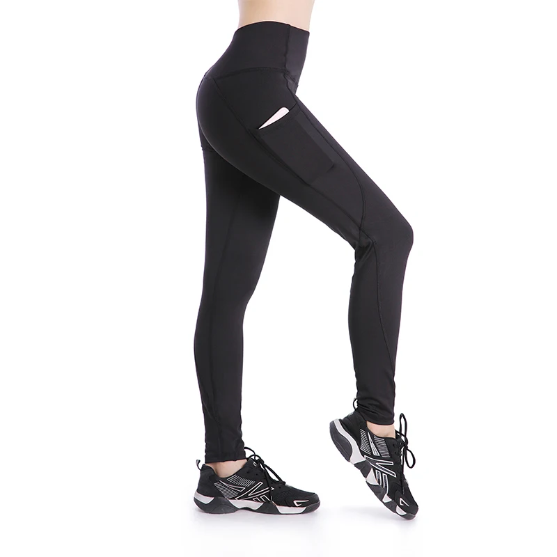 EAST HONG женские спортивные Леггинсы для йоги и фитнеса с высокой талией, спортивные штаны для бега с карманами - Цвет: Черный