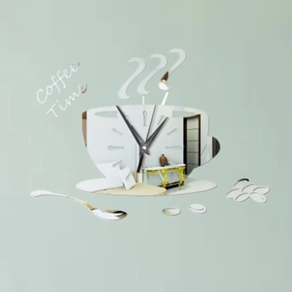 

Modern Design Clocks 3D Wall Clock Sticker DIY Acrylic Mirror Clock Creative Coffee Cup Wall Clock For Modern Home Decor Hot