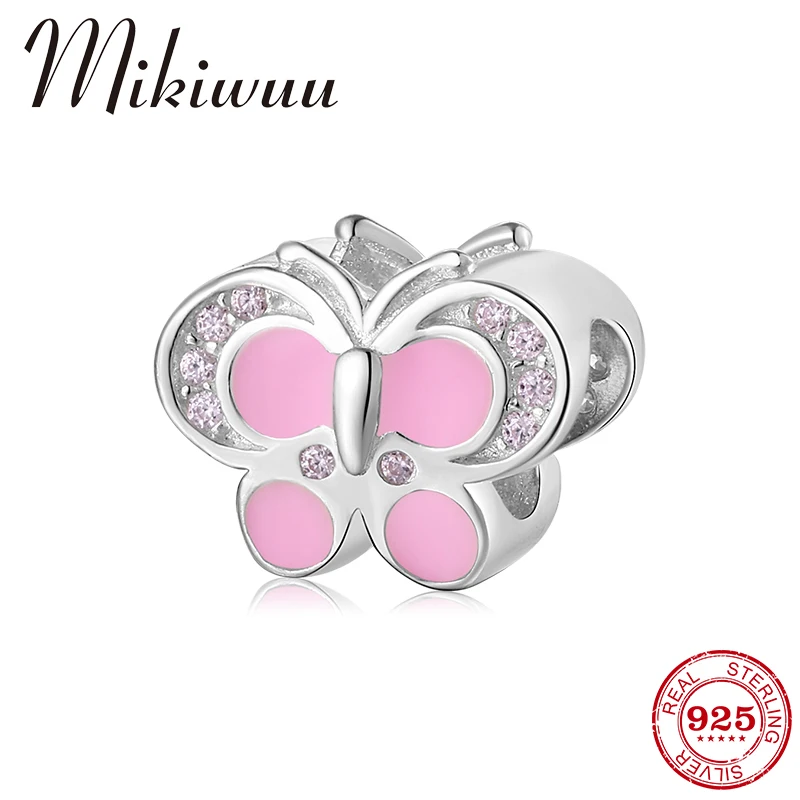 

Butterfly fairy Charm 925 Sterling Silver Pink Enamel Zircon Beads Jewelry Making Fit Original Women Pandora Charm Bracelets DIY