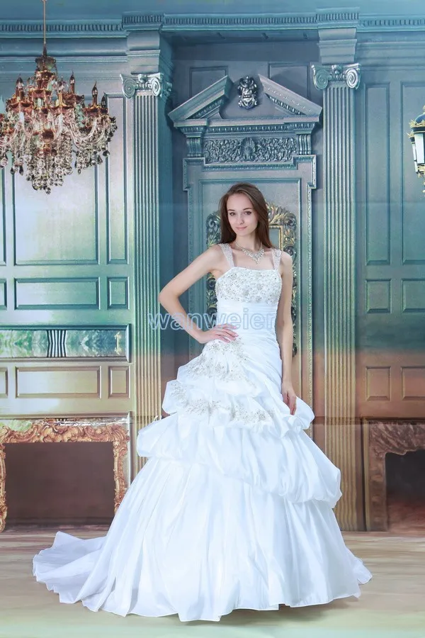 

free shipping 2016 new design hot sale ball gown small train lace up custom size/color bridal dress beading white wedding dress