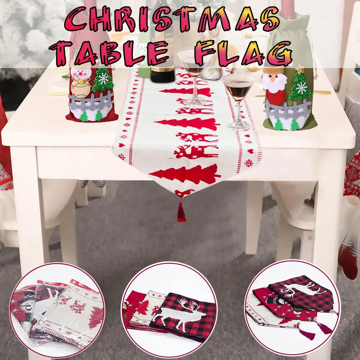 

180*35cm Cotton Embroidered Christmas Table Runners Deer Christmas Tree Table Runner Cloth Cover for Home New Year Decoration