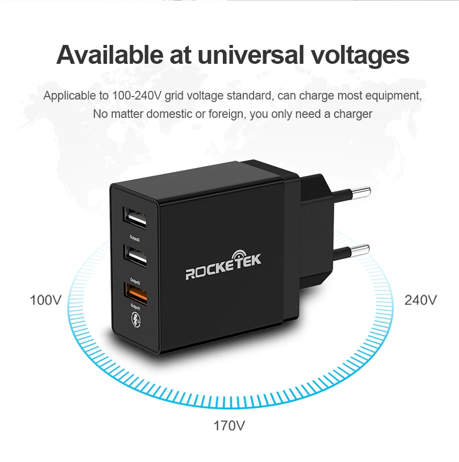 Зарядное устройство Rocketek USB Quick Charge QC 3,0 2,0 a, быстрое зарядное устройство USB для мобильного телефона, подходит для samsung Xiaomi 5 huawei