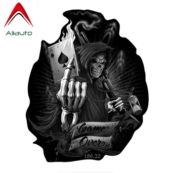 

Aliauto Horror Car Sticker Game Over Skull Spades K Playing Cards Decor Vinyl Decal Cover Scratches for Lada Kia Mazda,16cm*13cm