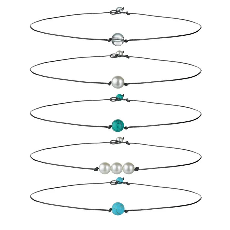 

Black Rope Chain Choker Simple Pearl Necklace For Women Gift Bohemian Leather Chocker Necklaces Boho Fashion Jewelry Accessories