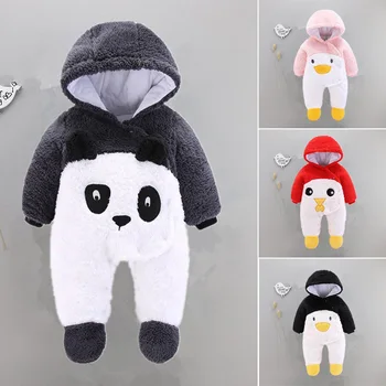 

Coral Fleece Baby Rompers Winter Warm Newborn Girls Clothing Cartoon Panda Boy Clothes Hooded Down Snowsuit Infant Jumpsuits