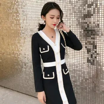 

Large size women dress 2020 spring new cover belly fat sister Western style V-neck knit dress