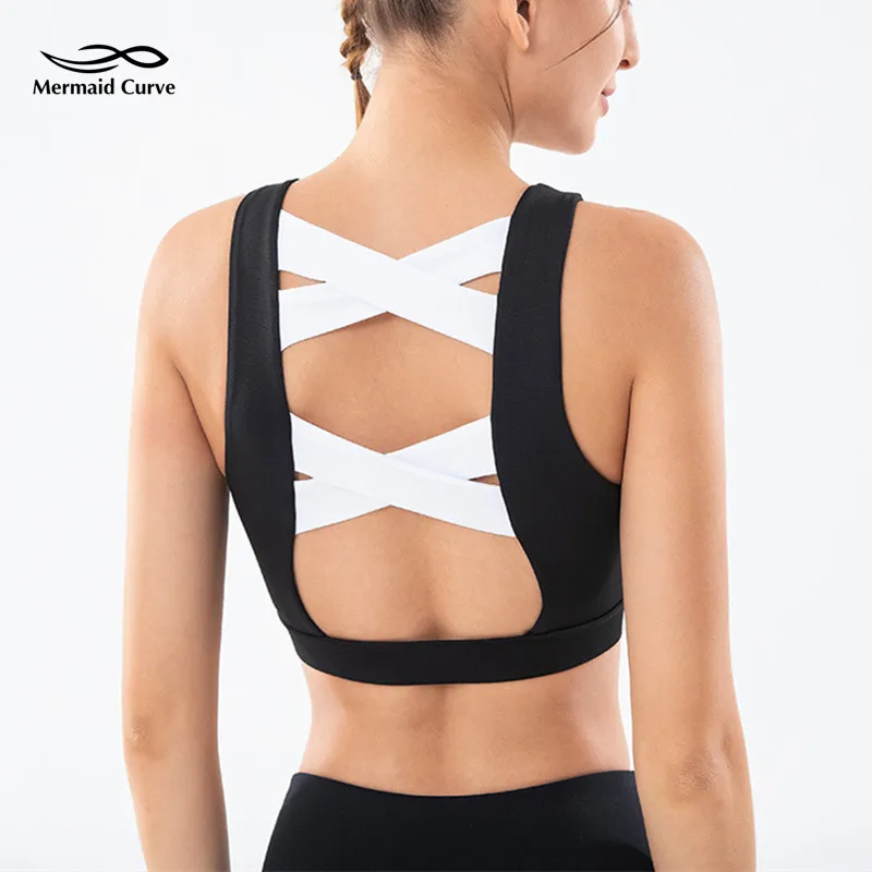 Русалочка кривая красота назад крест бюстгальтер нижнее белье Фитнес Женщины собрать Йога бюстгальтер противоударный широкий плечевой ремень спортивный бюстгальтер