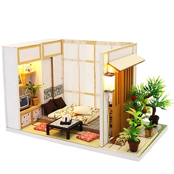 

Wooden Toys Diy Dollhouse Puzzle Assemble 3D Thumbnails Miniature Dollhouse with Dust Cover Doll House Furniture Toys for Childr