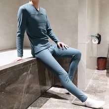 Зимние теплые кальсоны, набор мужских леггинсов, костюмы для дома, бесшовная одежда для сна, Теплые Красные, серые удобные комплекты