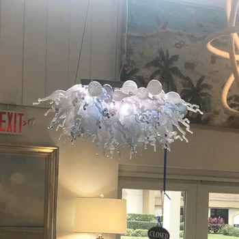 

Italian Murano Glass Chandelier Raindrop White and Little Blue Blown Glass Chandelier 32 by 20 Inches Christmas Decor Chandelier
