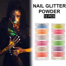 Ночной флуоресцентный пигмент ультратонкая блестящая светящаяся пудра для дизайна ногтей светящийся декоративный наконечник DIY инструмент для красоты для Хэллоуина 12 цветов