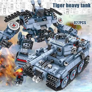 

827Pcs WW2 Tiger Heavy Tank Building Blocks Military Robot Tank Soldier Figures Weapon Bricks Sets Toys for Boys Gift