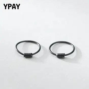 

YPAY 100% Real 925 Sterling Silver Hoop Earrings for Women Men Korea Small Tiny Ball Huggie Circle Earring Black Jewelry YME647