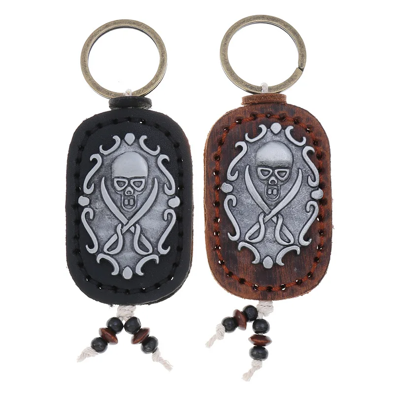 

Handmade Retro Genuine Leather Alloy Skull Key Holder Keychain Simple Housekeeper Key Ring Holder Wallet Arts and Crafts for Men