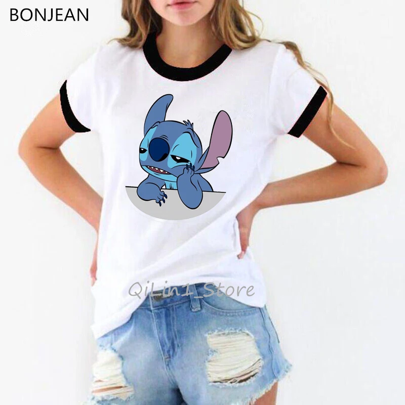 Забавные футболки camiseta mujer LILO STITCH модная футболка женская одежда harajuku ulzzang футболка женская футболка с мультяшным принтом - Цвет: 80208 B