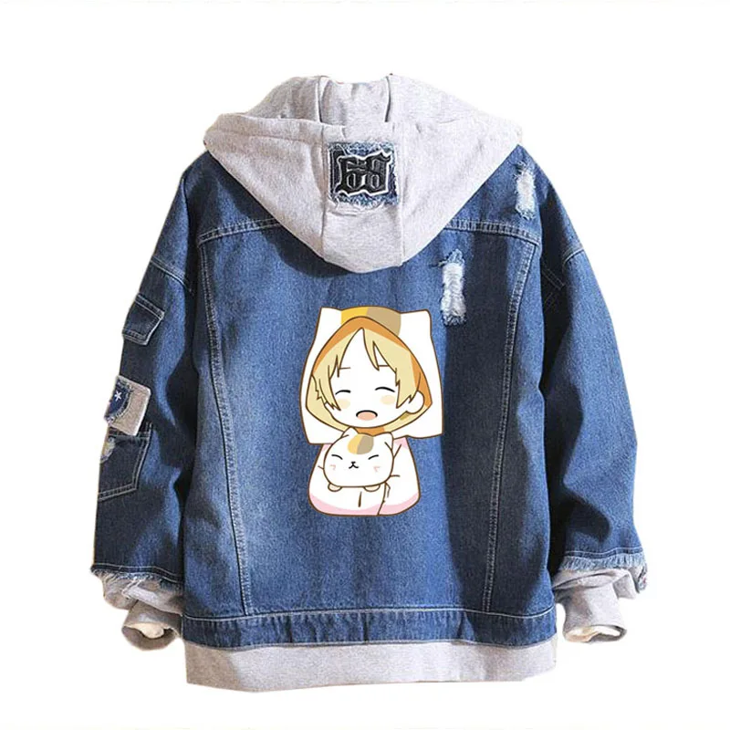 Модное джинсовое пальто для мужчин и женщин на весну и осень Natsume Yuujinchou, джинсовая куртка с длинным рукавом, пальто с капюшоном