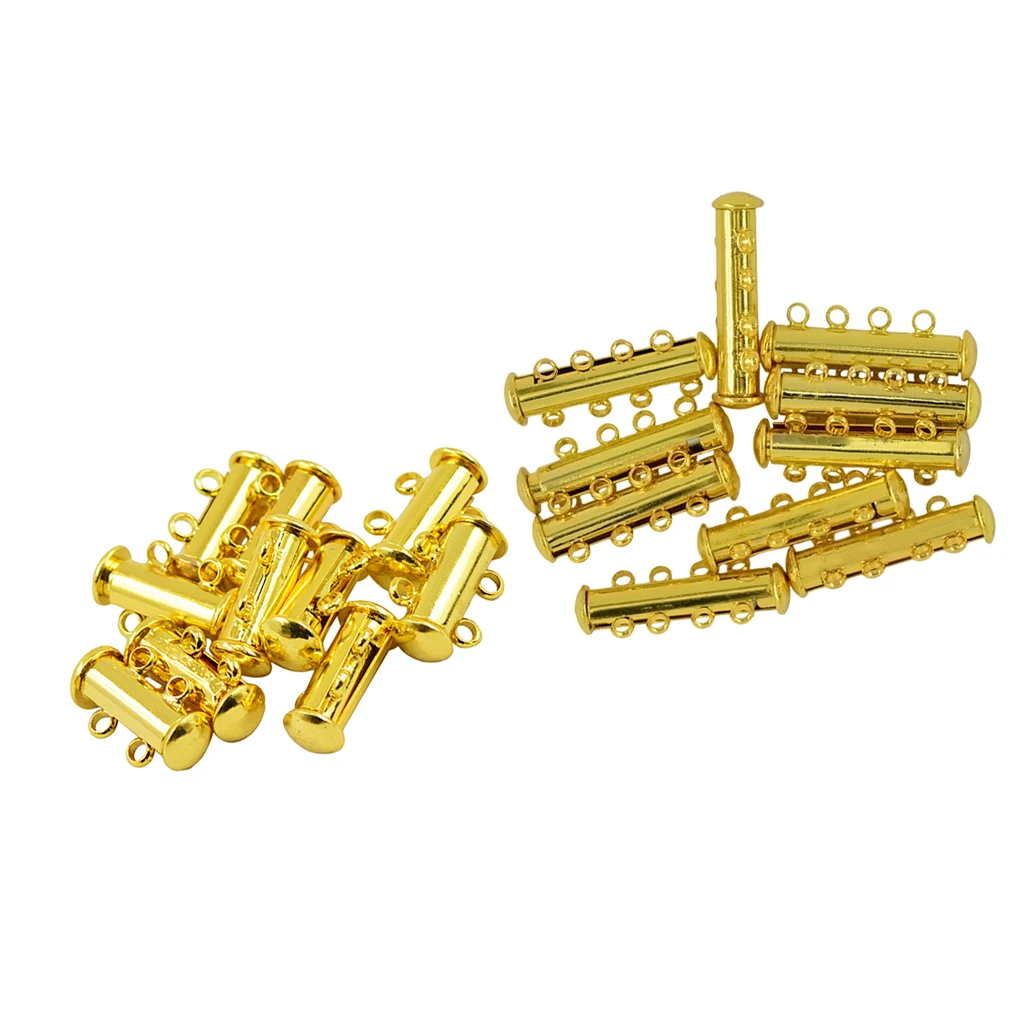20 Pack Multi 2 Strand and 4 Strands Slide Lock Clasps, Golden Plated Brass Magnetic Clasps for Jewelry Findings Making