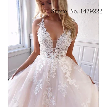 

White V Neck Aline Weddding Dresses Court Train Tulle Appliques Backless Boho Bridal Gown Formal Wedding Gown Custom Made