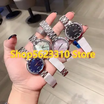 

Luxury Brand Stainless Steel Quartz watches zircon Clock Ladies Dress Watch Colorful mother-of-pearl dial Wrist watch 36mm