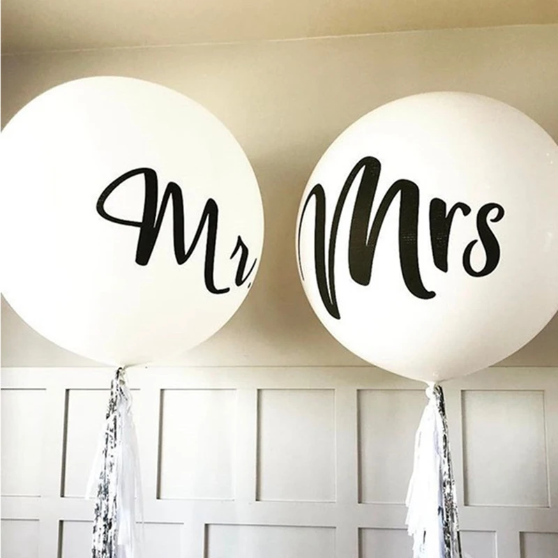36-Inch Round White Print Mr&Mrs Balloons Wedding Valentine'S Day Party Decoration Single Party Big Thick Latex