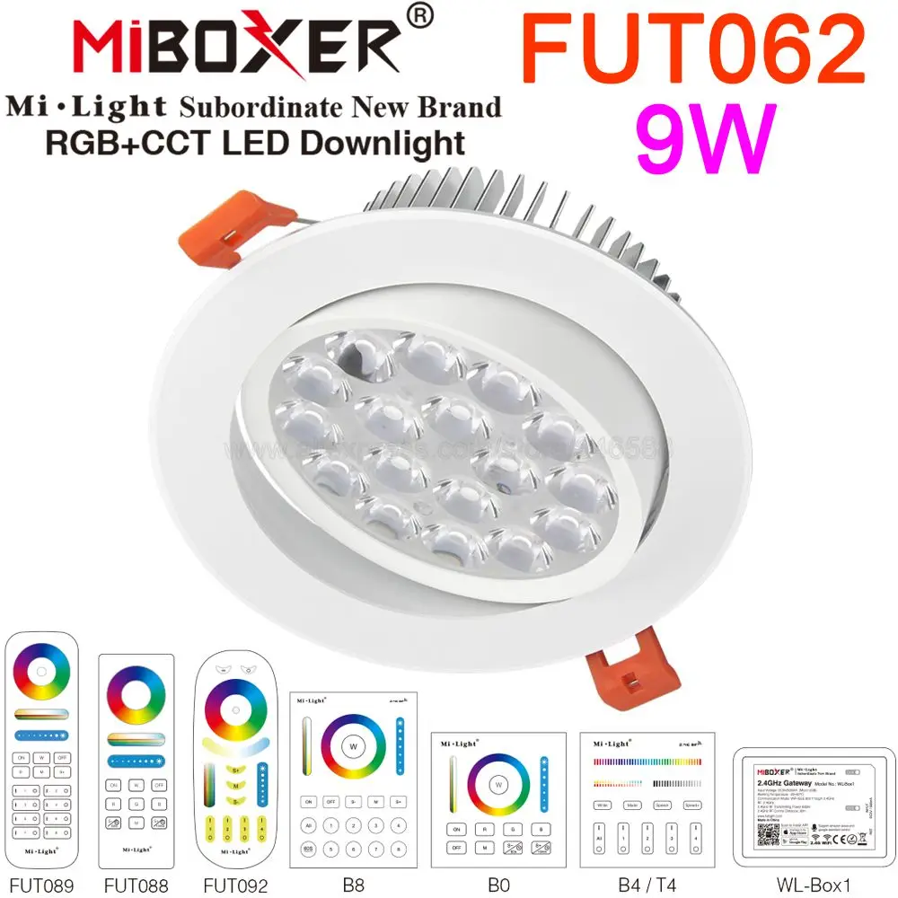 Потолочный прожектор MiBoxer 9 Вт RGB + CCT переменный ток 110 В 220 вход FUT062 поддержка 2 4G RF