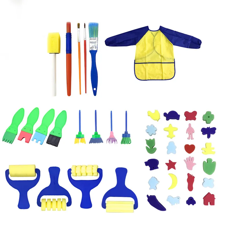 

Kids Early Learning Sponge Painting Brushes Kit, 42 Pieces Sponge Drawing Shapes Paint Craft Brushes for kids