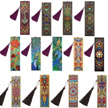 

5D DIY Diamond Painting Leather Bookmark Tassel Book Marks Special Shaped Diamond Embroidery DIY Craft HYY
