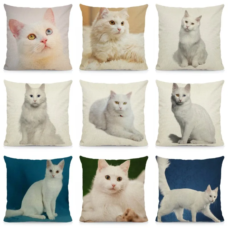 Turkish Angora Cat Pattern Cushion Cover 45x45cm Animal Print Throw Decorative Pillow Case DWM016 | Дом и сад