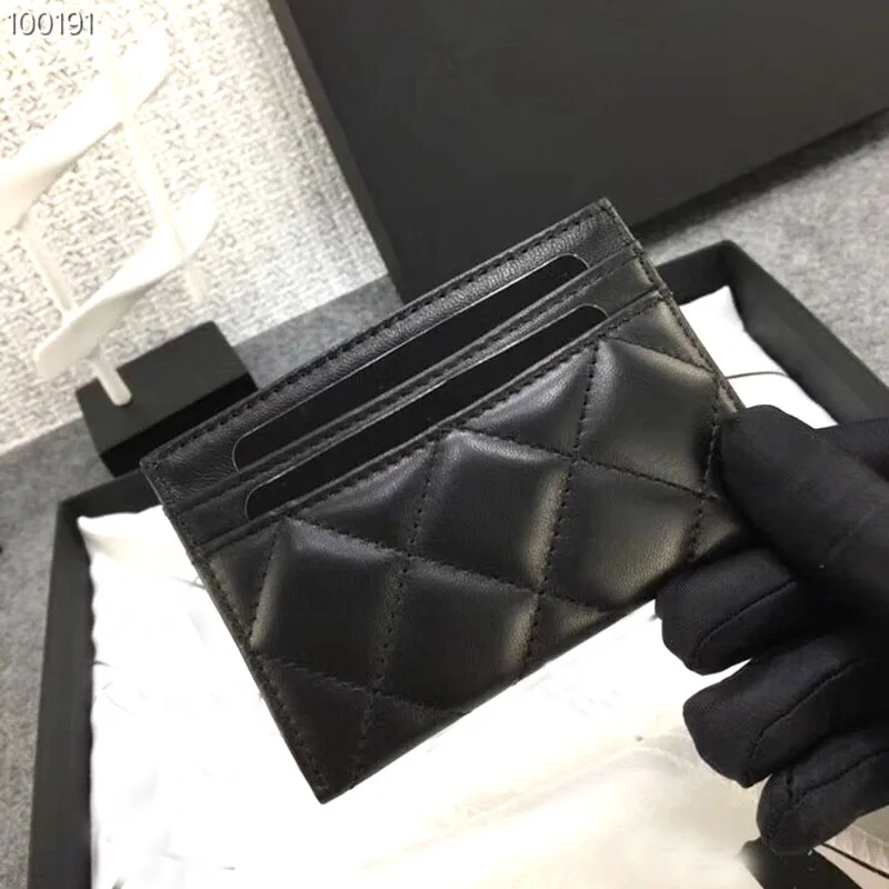 

Women lambskin Card Holder luxury real leather designer top quality Female mini short caviar brand Credit Card Case