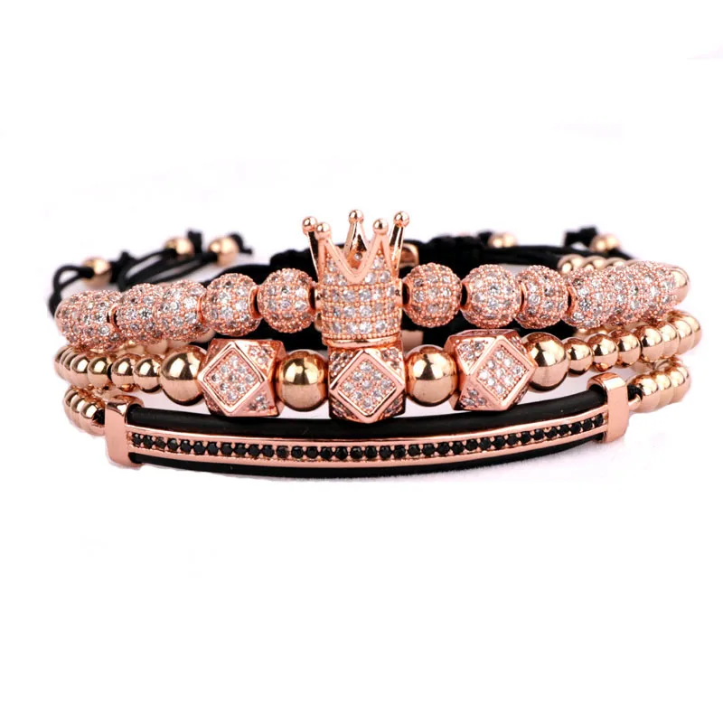 Luxury CZ Micro Pave Ball Crown Bracelets Men Women Braided Beaded Adjustable Bracelet Set - Image 3