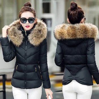 

2018 New Arrival Women Winter Jacket With Fur Stand Collar Warm Womens Winter Coat padded Slim Female Parka Outwear Camperas
