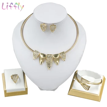 

African Fashion Jewelry Sets Nigeria Jewelry Sets for Women Triangle Shape Pendant Crtstal Necklace Earrings Ring Bracelet
