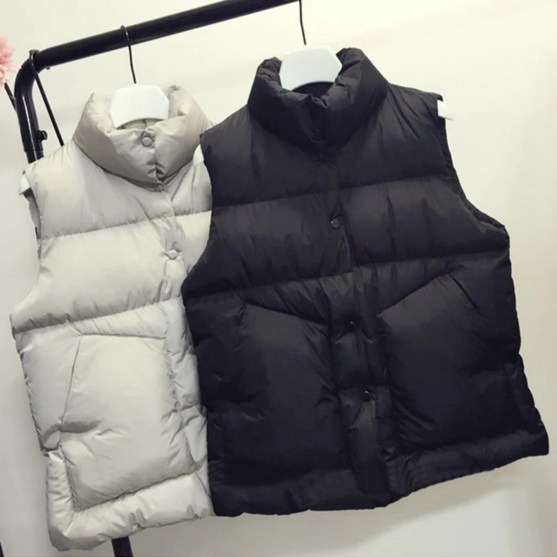 

Women Winter Coat Jacket Solid Color Cotton Button Sleeveless Vest Lapel Pocket Lightweight Warm Outdoor Tops