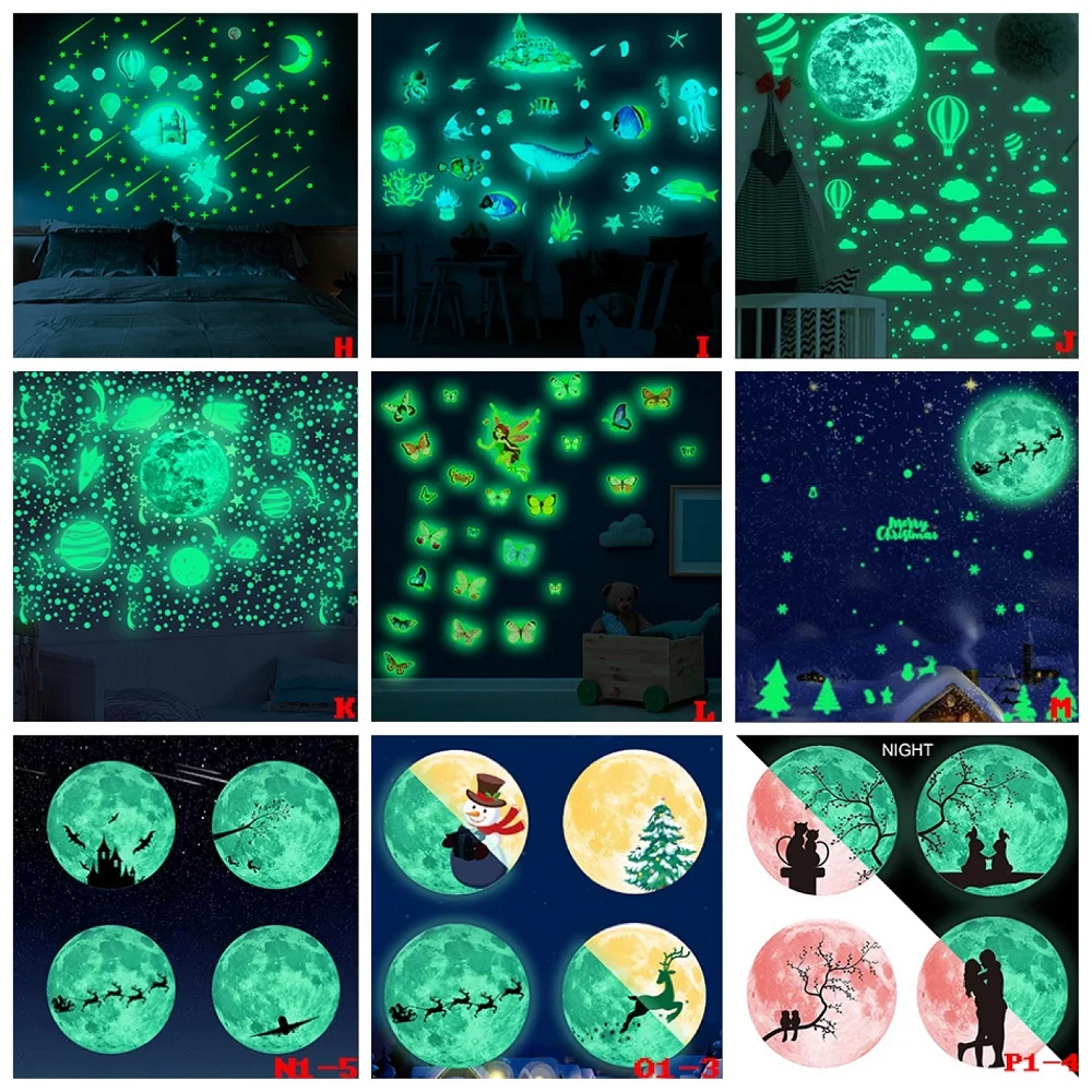 3D Luminous Castle Moon Wall Stickers Home Decor DIY Decals Kids Room Glow in the Dark Stickers